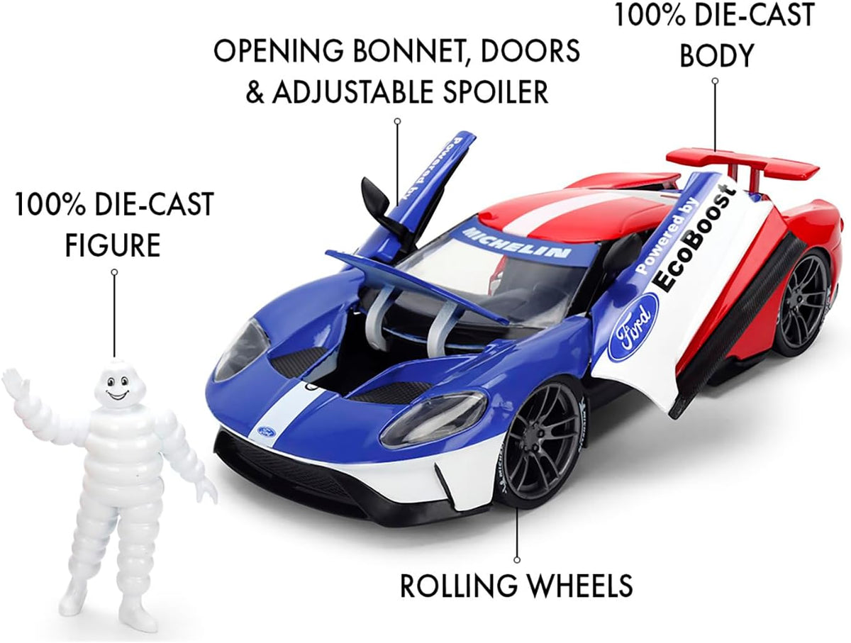 Jada 1:24 2017 Ford GT with Michelin Man – Red/White/Blue – Hollywood Rides JD37628