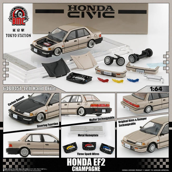Honda Civic EF2 champagne conduite à gauche édition exclusive Tokyo Station 1:64 BM Creations 64B0451