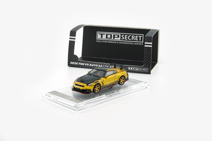 K3 1:64 Top Secret Nissan GT-R R35 Gold with Carbon Bonnet – Tokyo Auto Salon 2026 Limited Version – 64B0494