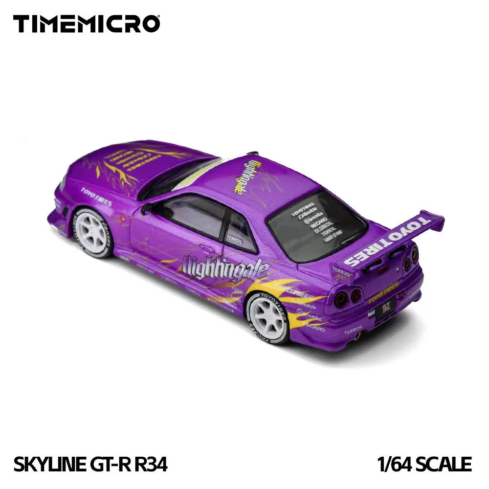 Nissan Skyline GT-R R34 “Drifting Flames” Purple TimeMicro 1:64 TM800506