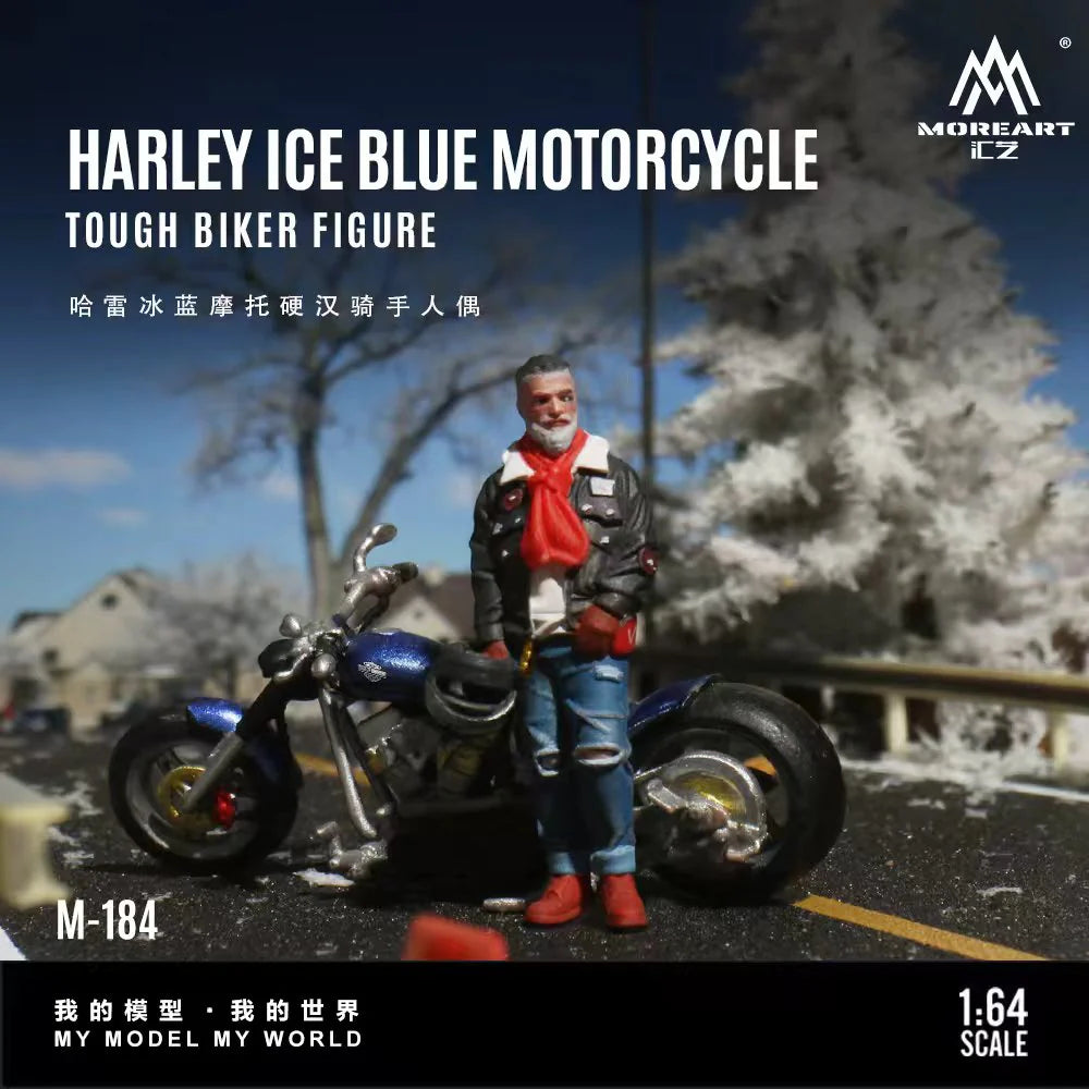 MoreArt 1:64 Harley Ice Blue Motorcycle Tough Biker Figure – MO222184