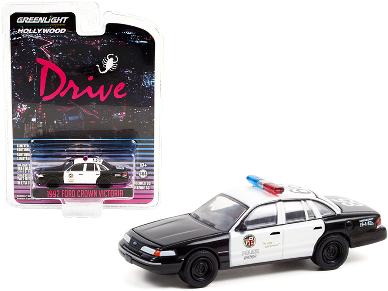 1992 Ford Crown Victoria Police Interceptor Black and White "Los Angeles Police Department" (LAPD)