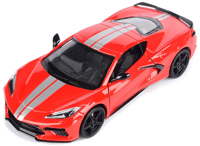 2020 Chevrolet Corvette C8 Stingray (Rouge avec des lignes argentées)