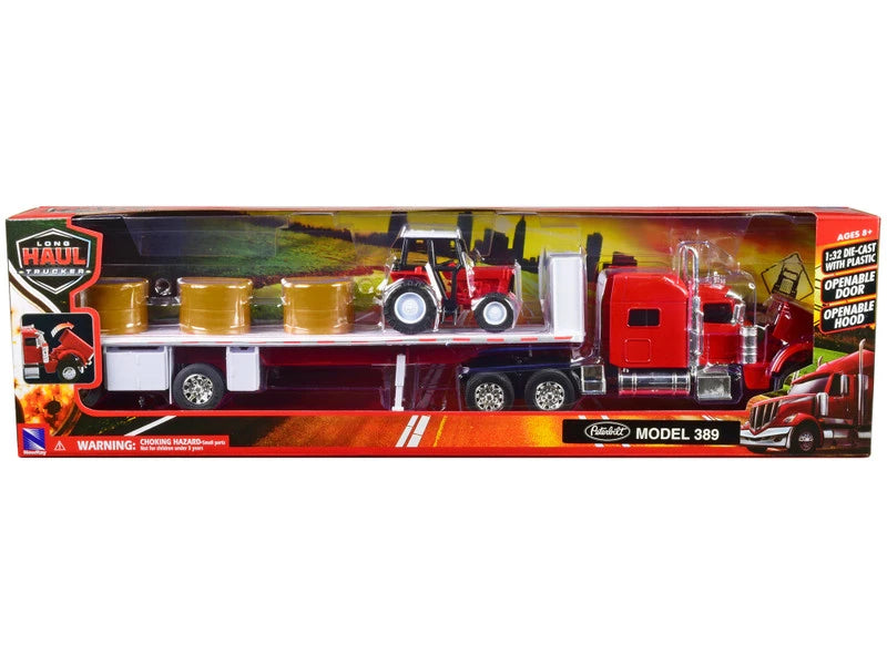 Peterbilt 389 avec Remorque Flatbed et Tracteur de Ferme