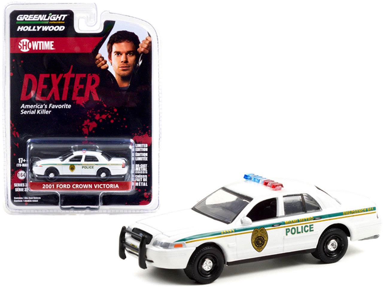 2001 Ford Crown Victoria Police Interceptor White "Miami Metro Police Department" "Dexter" (2006-2013) TV Series