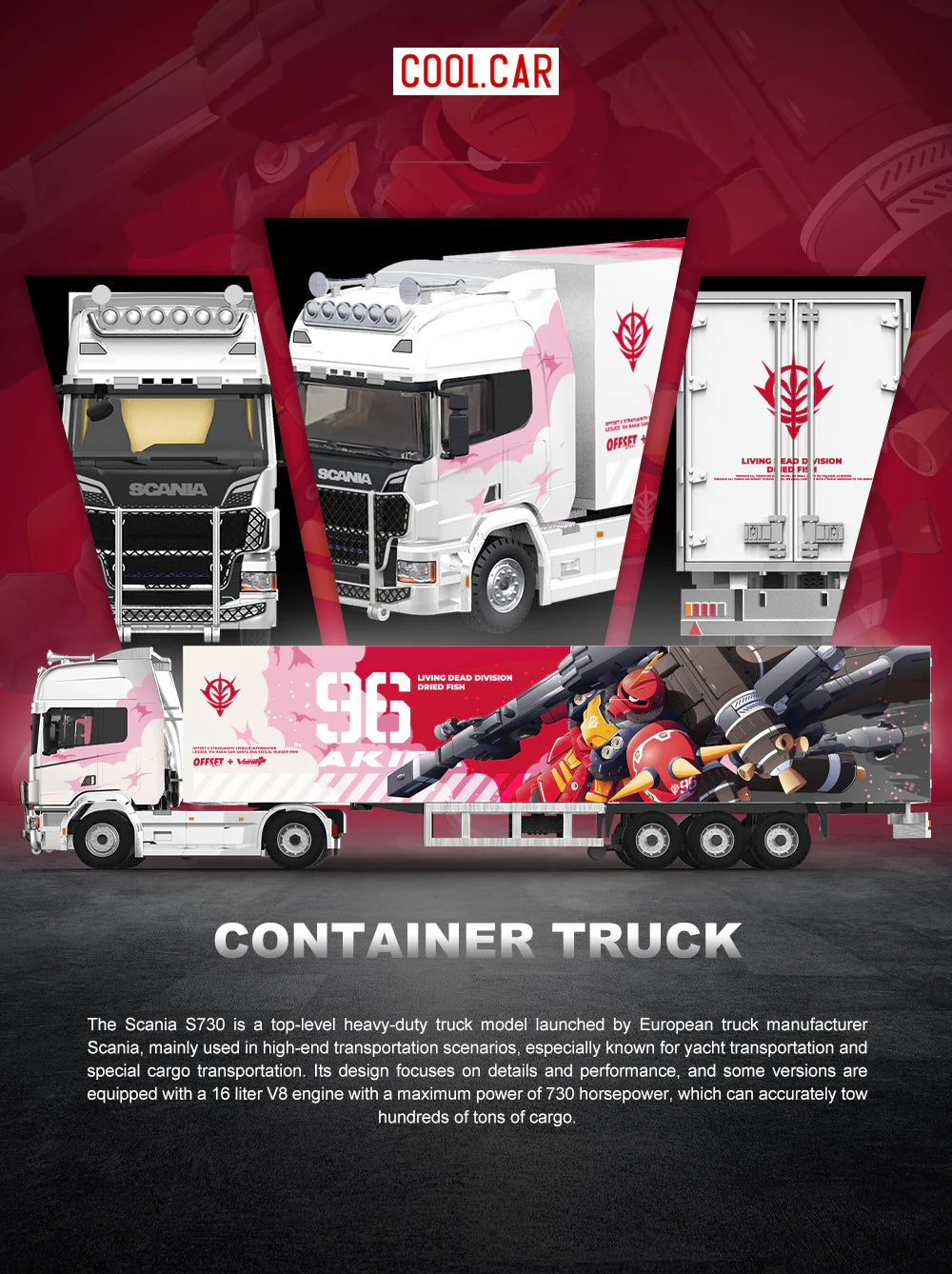 CoolCar 1/64 - Scania Container Truck RX-78 Pink Mecha Livery - CC644023