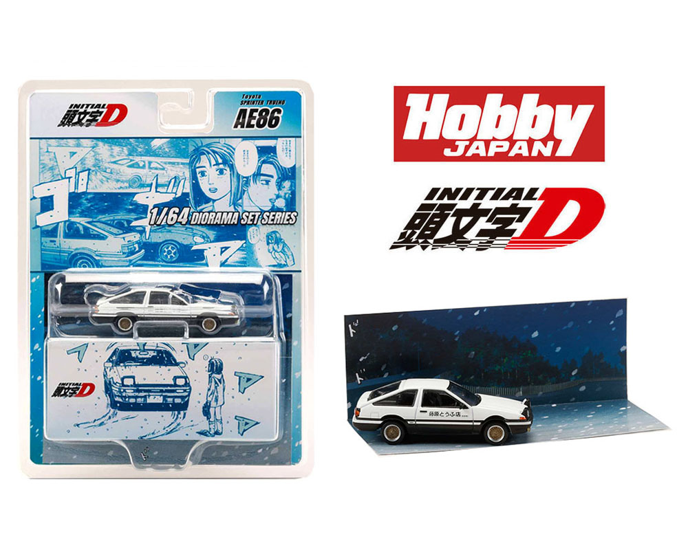 Hobby Japan 1:64 Toyota Sprinter Trueno (AE86) – Initial D – Takumi Fujiwara & Natsuki Mogi Diorama Set – HJDMD001F