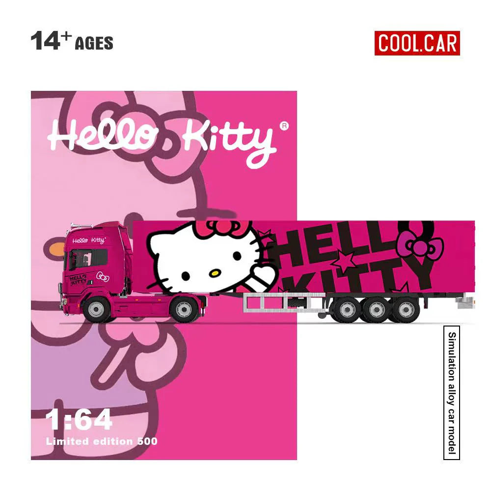CoolCar 1/64 - Scania Container Truck- DARK PINK HELLO KITTY CC644027