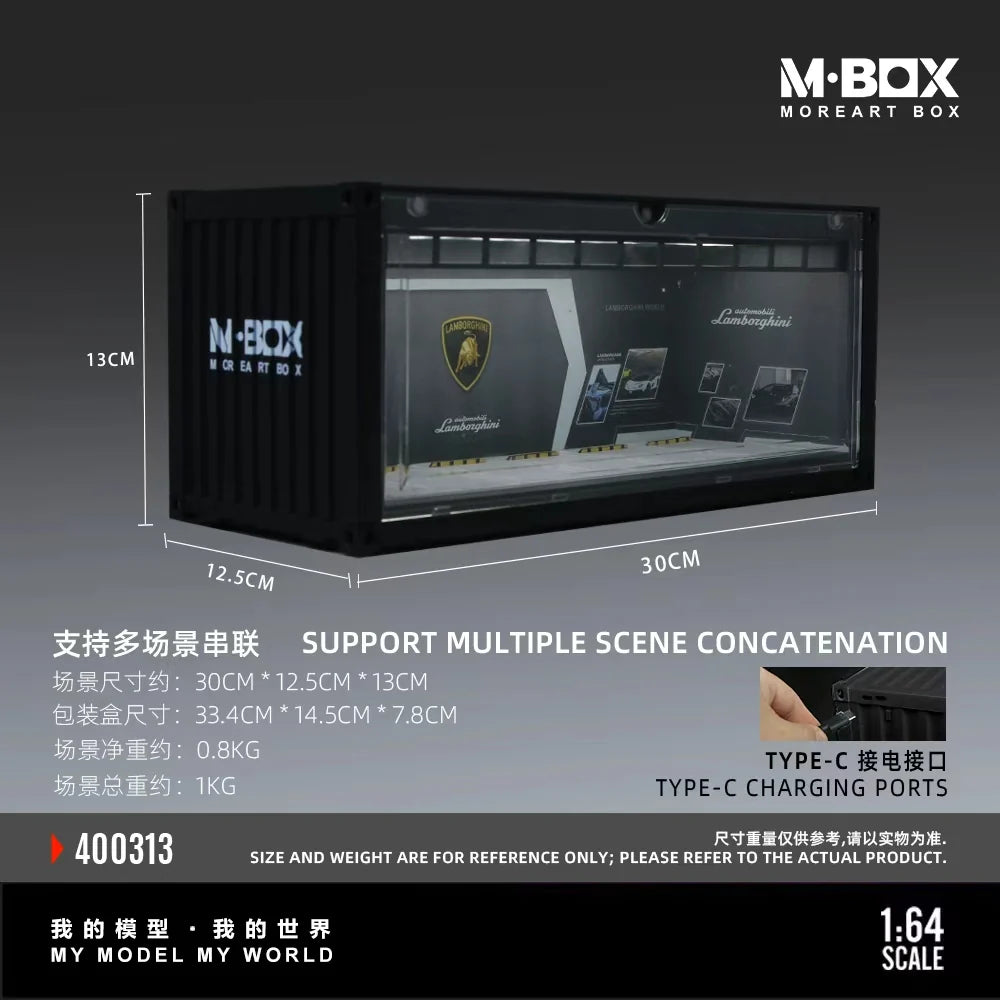 Scène conteneur Lamborghini avec éclairage LED 1:64 – MBOX MB400313