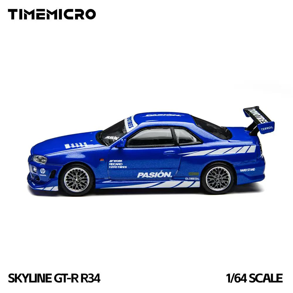 Nissan Skyline GT-R R34 TimeMicro 1:64 – Livrée bleue TM800507