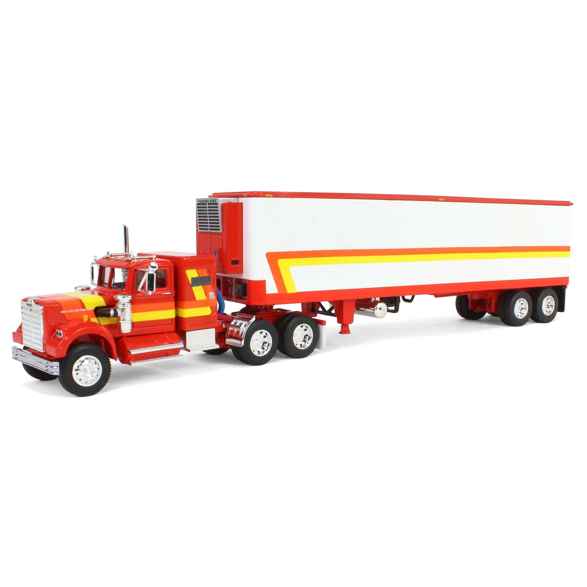 White Western Star 4900 with Vintage Reefer Trailer (Rouge-Orange-Jaune)