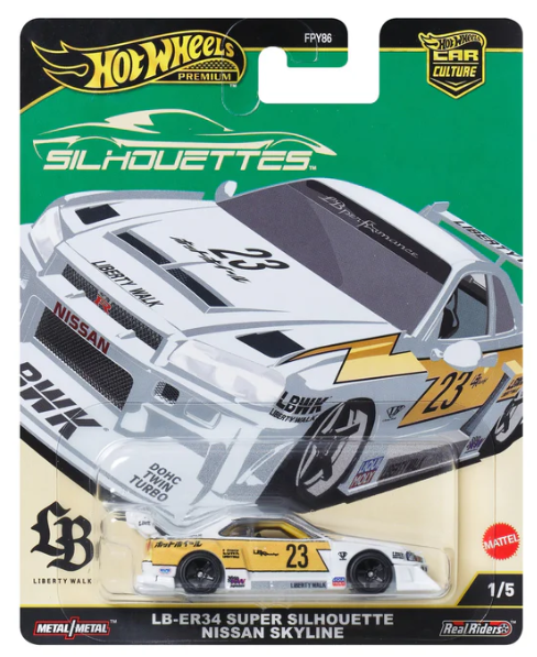 Hot Wheels Premium- Car Cultures 2025-SILHOUETTES SERIES , LB-ER34 Super Silhouette Nissan Skyline, 1/5. (JBK59)