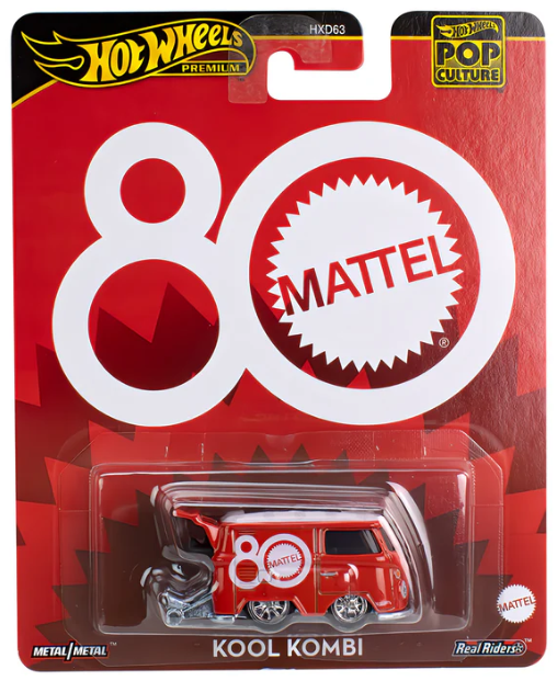 Hot Wheels 2025 Premium-Pop Culture Series ;Kool Kombi Red Metallic with White Top "Mattel 80th Anniversary". (JBL68)