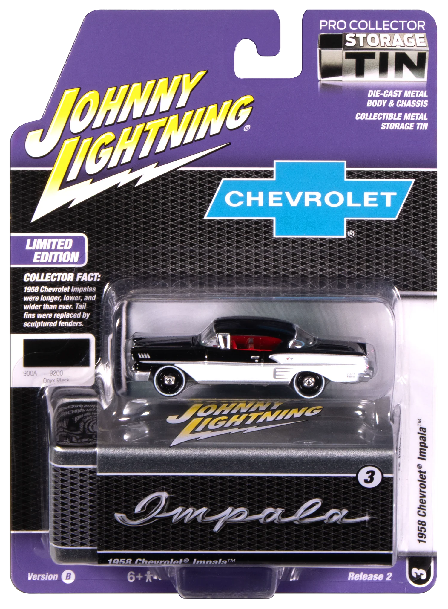 Johnny Lightning-1958 Chevy Impala- (Onyx Black w/ White Sides) JLCT017-6
