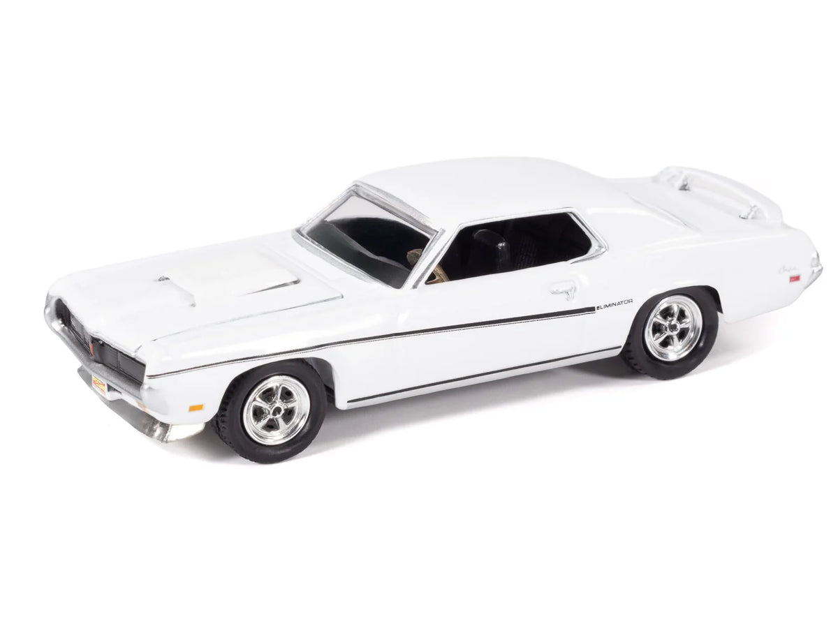 Johnny Lightning 1:64 Muscle Cars USA 1969 Mercury Cougar Eliminator – White with Black Stripe – Mecum Auctions – JLMC035-3B-2
