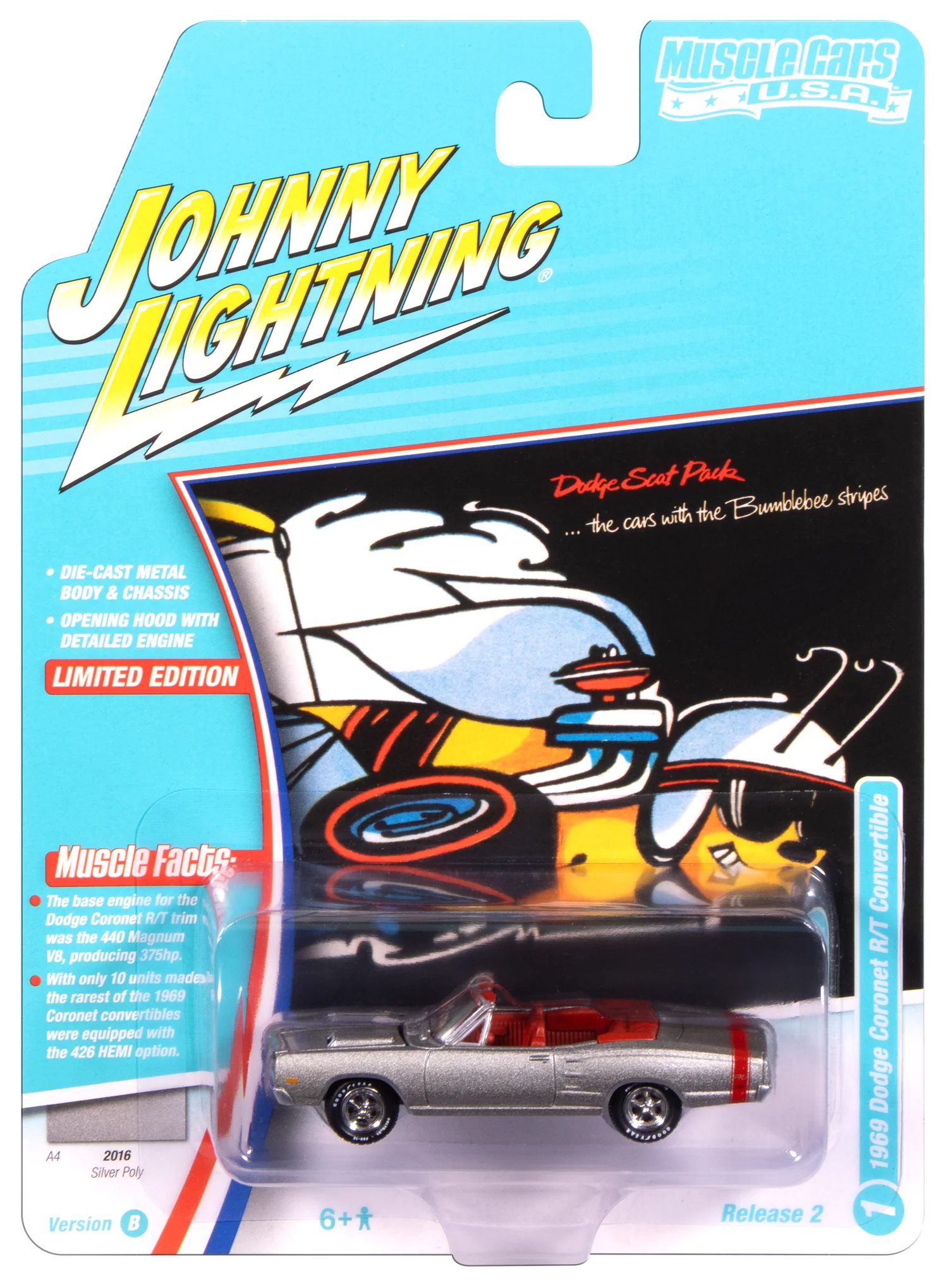 Johnny Lightning-1969 Dodge Coronet R/T Convertible in A4 Silver (JLMC038-6)