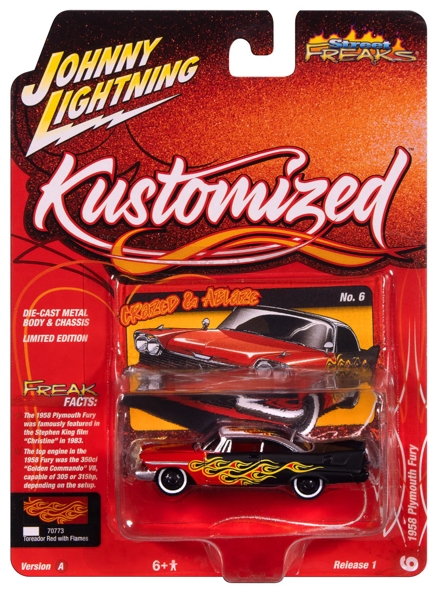 Johnny Lightning-1958 Plymouth Fury Kustomized (Gloss Red /Flames to Black) JLSP416B