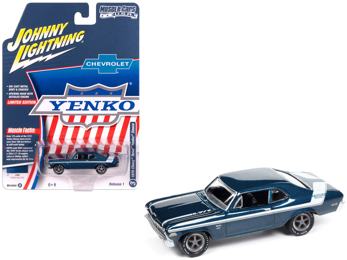 Johnny Lightning-1970 Yenko Deuce Chevrolet Nova (Fathom Blue Poly-White Stripes) JLSP383A