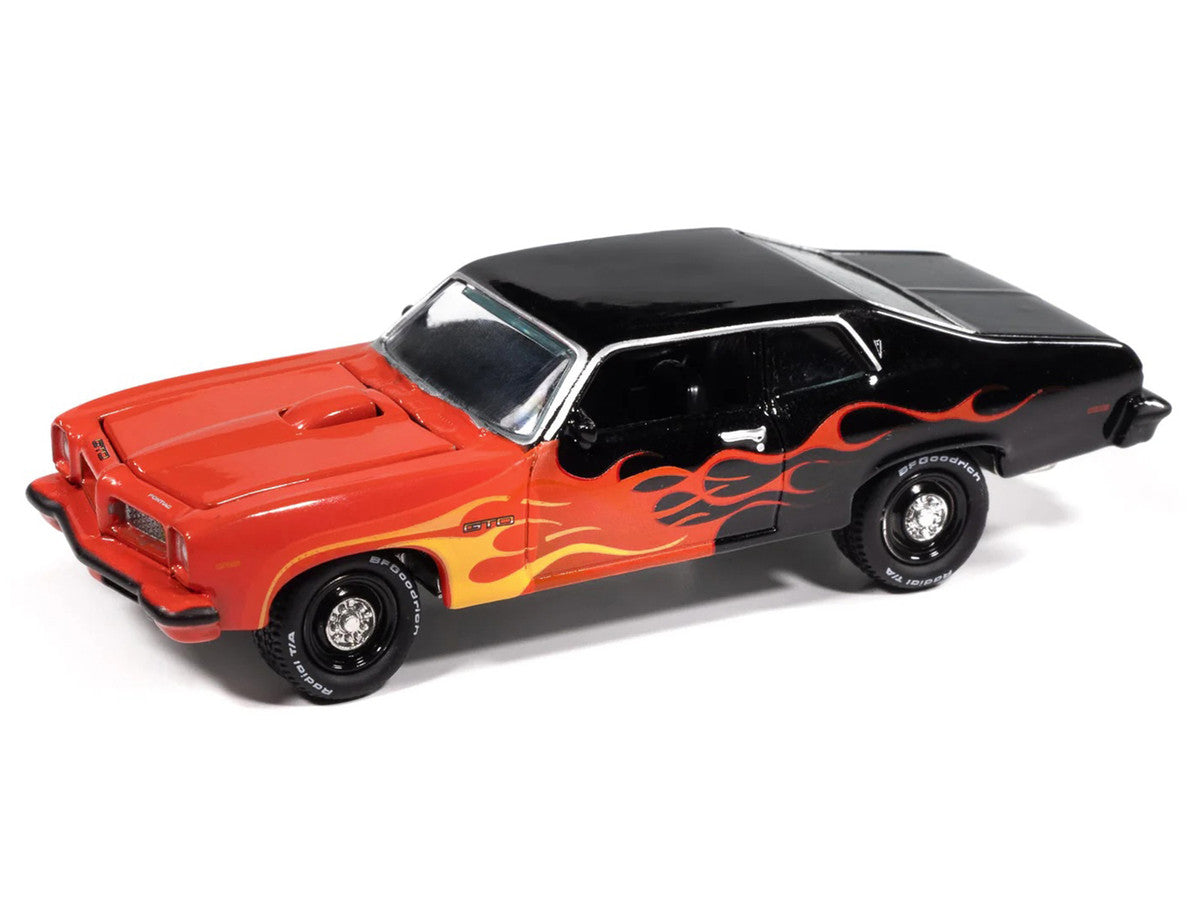 Johnny Lightning- 1974 Pontiac GTO (Black, Red, Orange/Yellow - Black Flames) JLSP405A