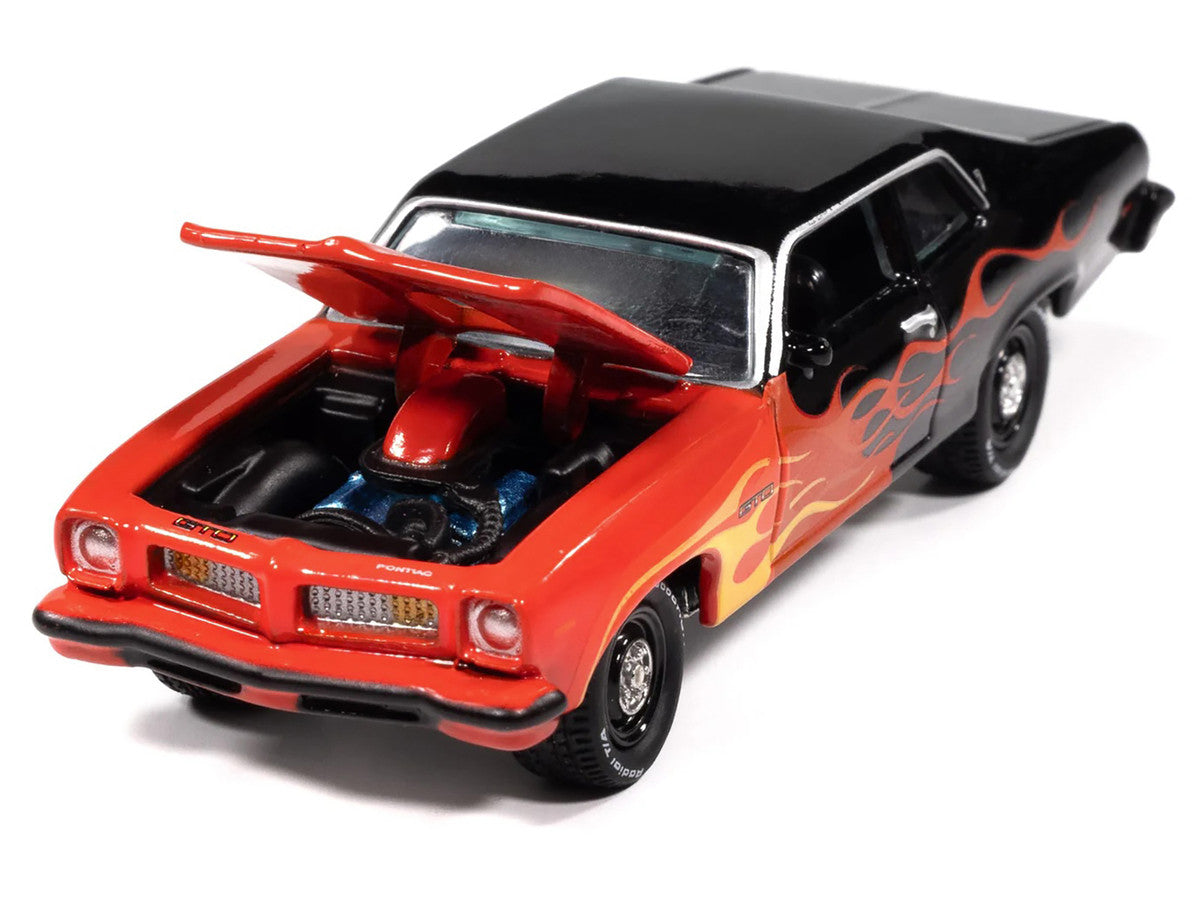 Johnny Lightning- 1974 Pontiac GTO (Black, Red, Orange/Yellow - Black Flames) JLSP405A