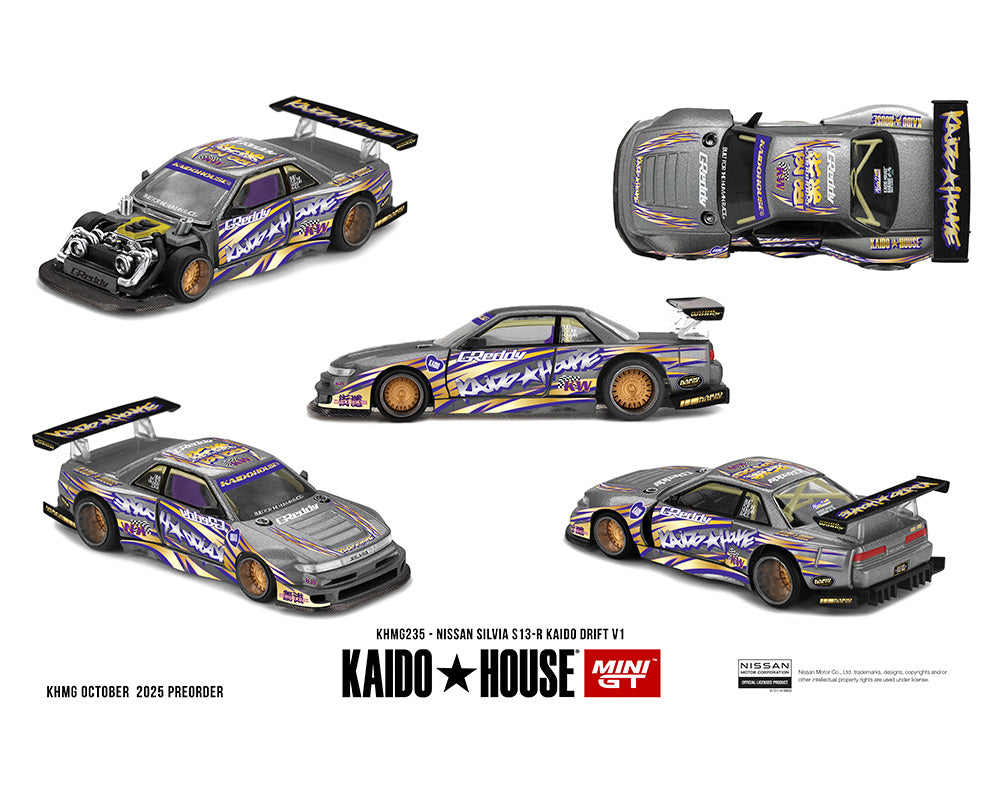 Kaido House x Mini GT -Nissan Silvia S13-R Kaido Drift V1 Greddy – Gunmetal Gray KHMG235