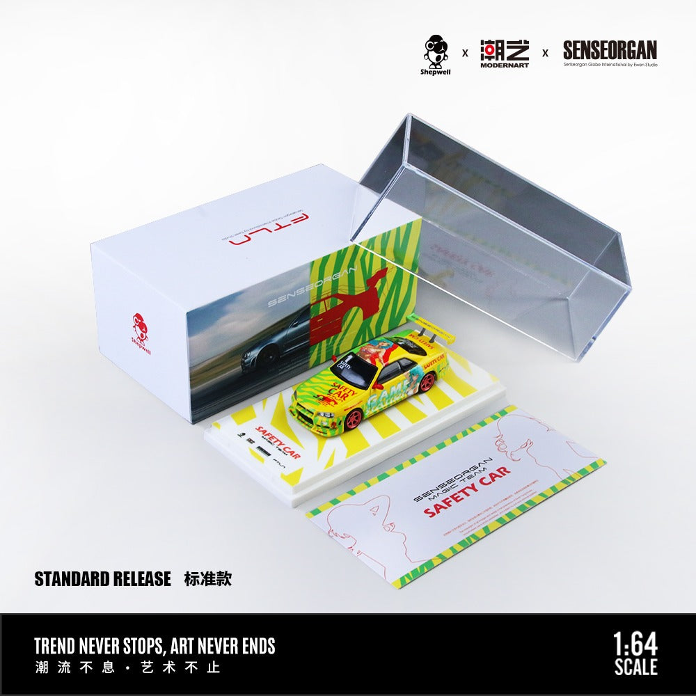 ModernArt & SENSEORGAN 1:64 Nissan GT-R R34 Game Station Safety Car – Salute to Youth / Tokyo Heat MD800505