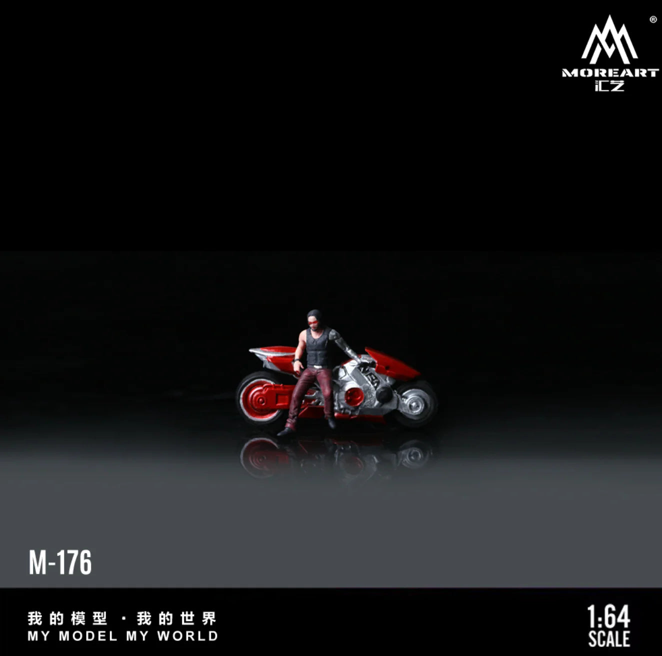 MoreArt 1/64 - Red Silver Handcyber Motorcycle - MO222176