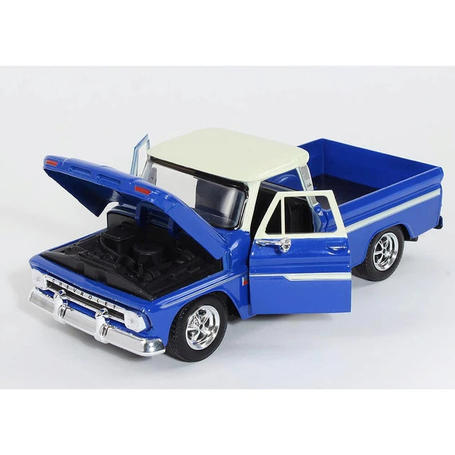 1966 Chevrolet C10 Fleetside Pickup – Blue with White Top – Motormax 1:24 Timeless Legends – 73355AC-BLWH
