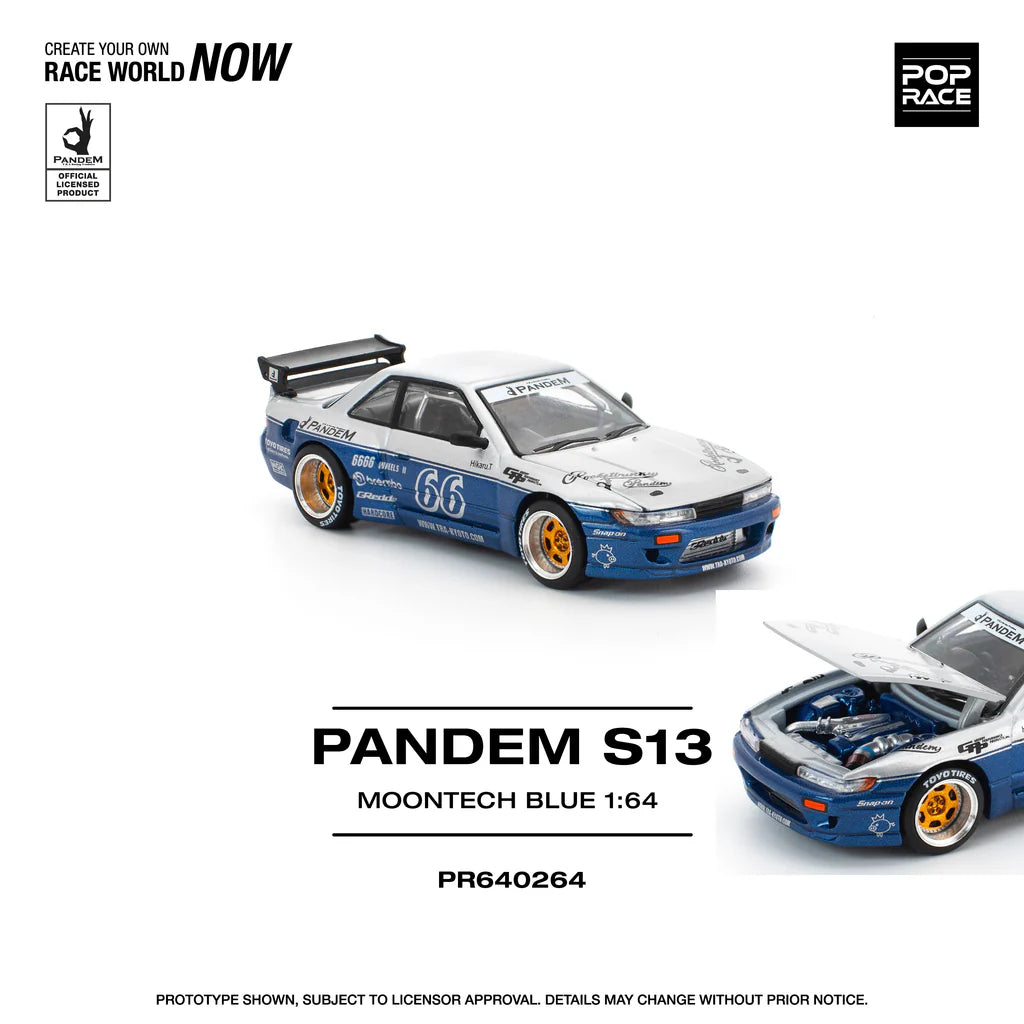 (PRE-0RDER 2025) POPRACE 1/64, PANDEM SILVIA S13 MOONTECH BLUE PR640264