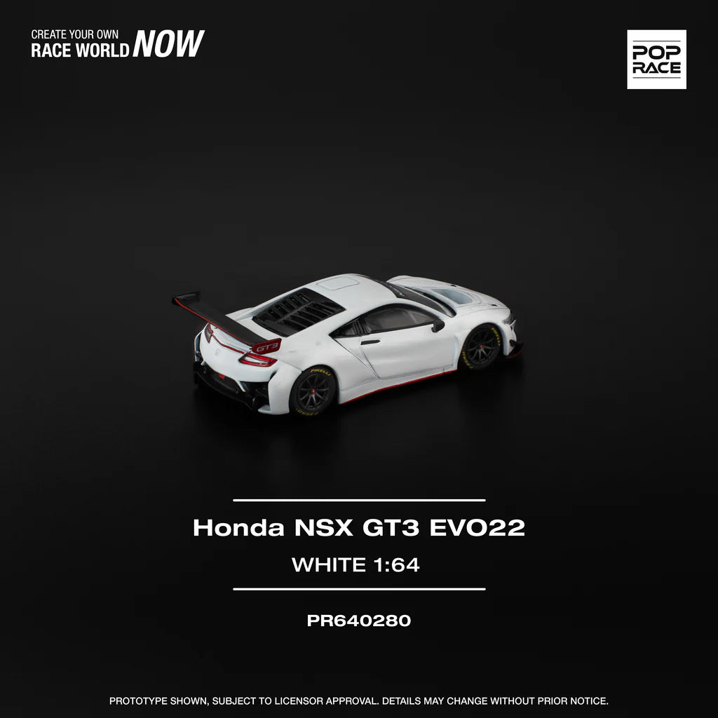 (PRE-0RDER 2025) POPRACE 1/64, HONDA NSX GT3 EVO22 - WHITE, PR640280