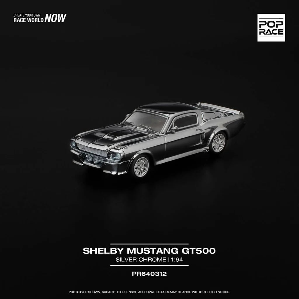 (PRE-0RDER 2025) POPRACE 1/64, SHELBY MUSTANG GT500 - SILVER CHROME, PR640312
