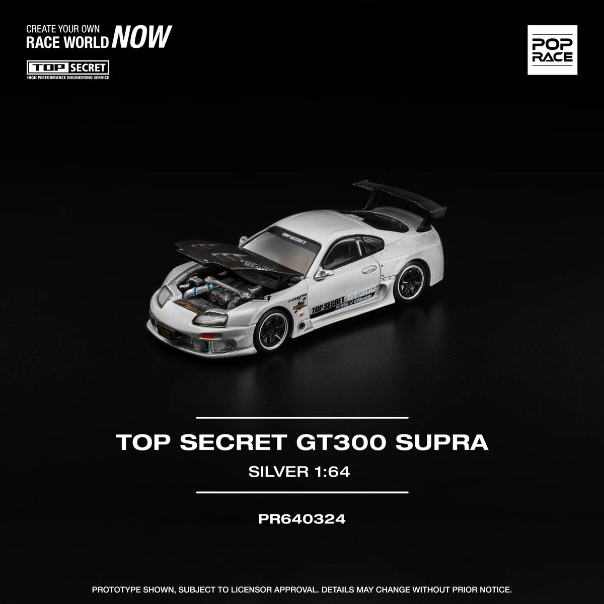 POPRACE 1:64 Toyota Supra GT300 Top Secret argent PR640324