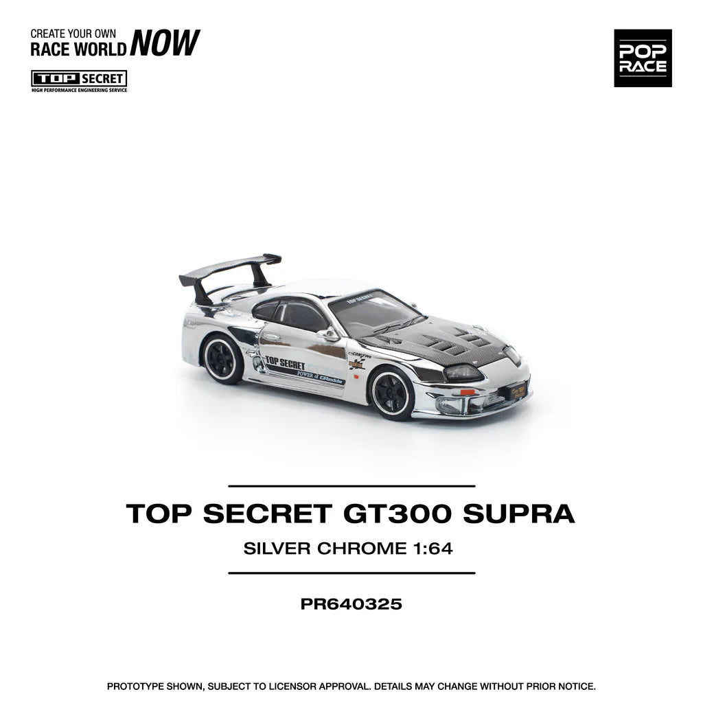 POPRACE 1/64 - Top Secret GT300 Toyota Supra - Silver Chrome