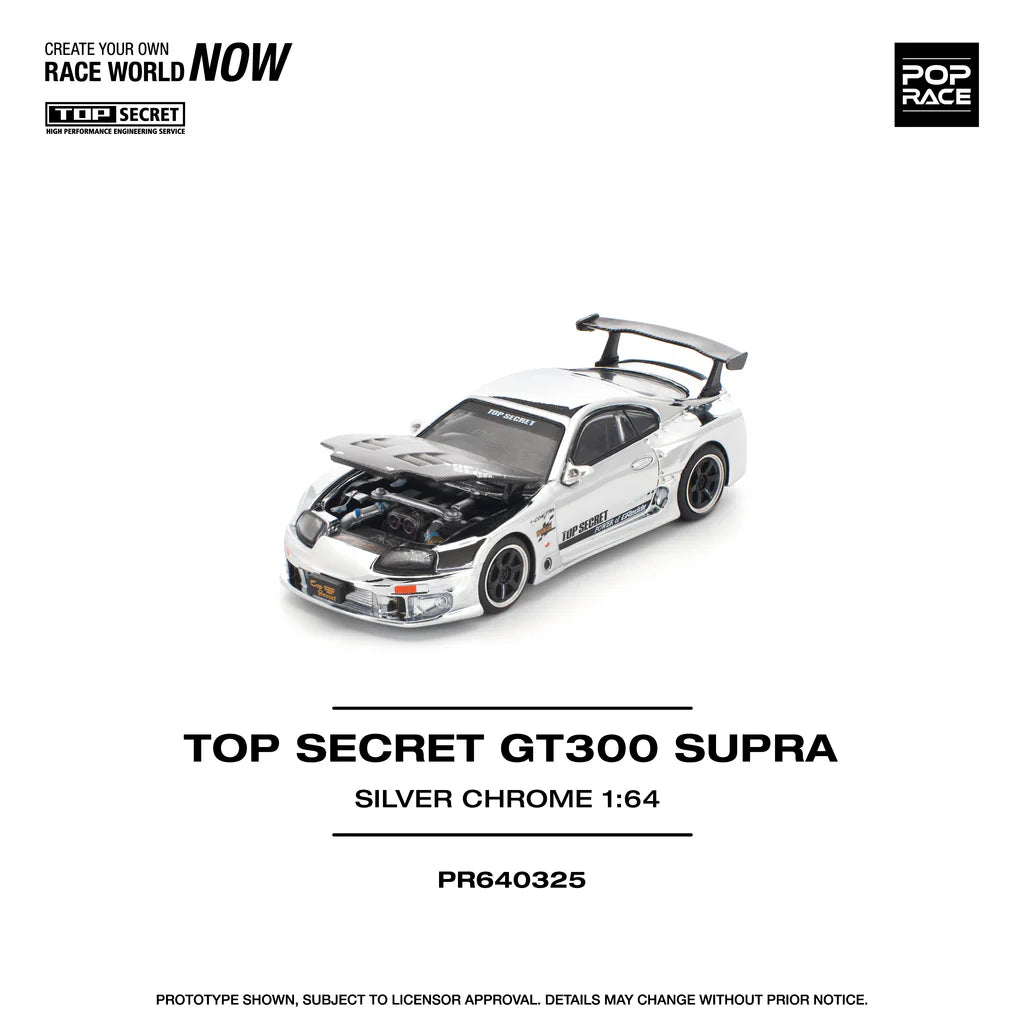 POPRACE 1/64 - Top Secret GT300 Toyota Supra - Silver Chrome - PR640325
