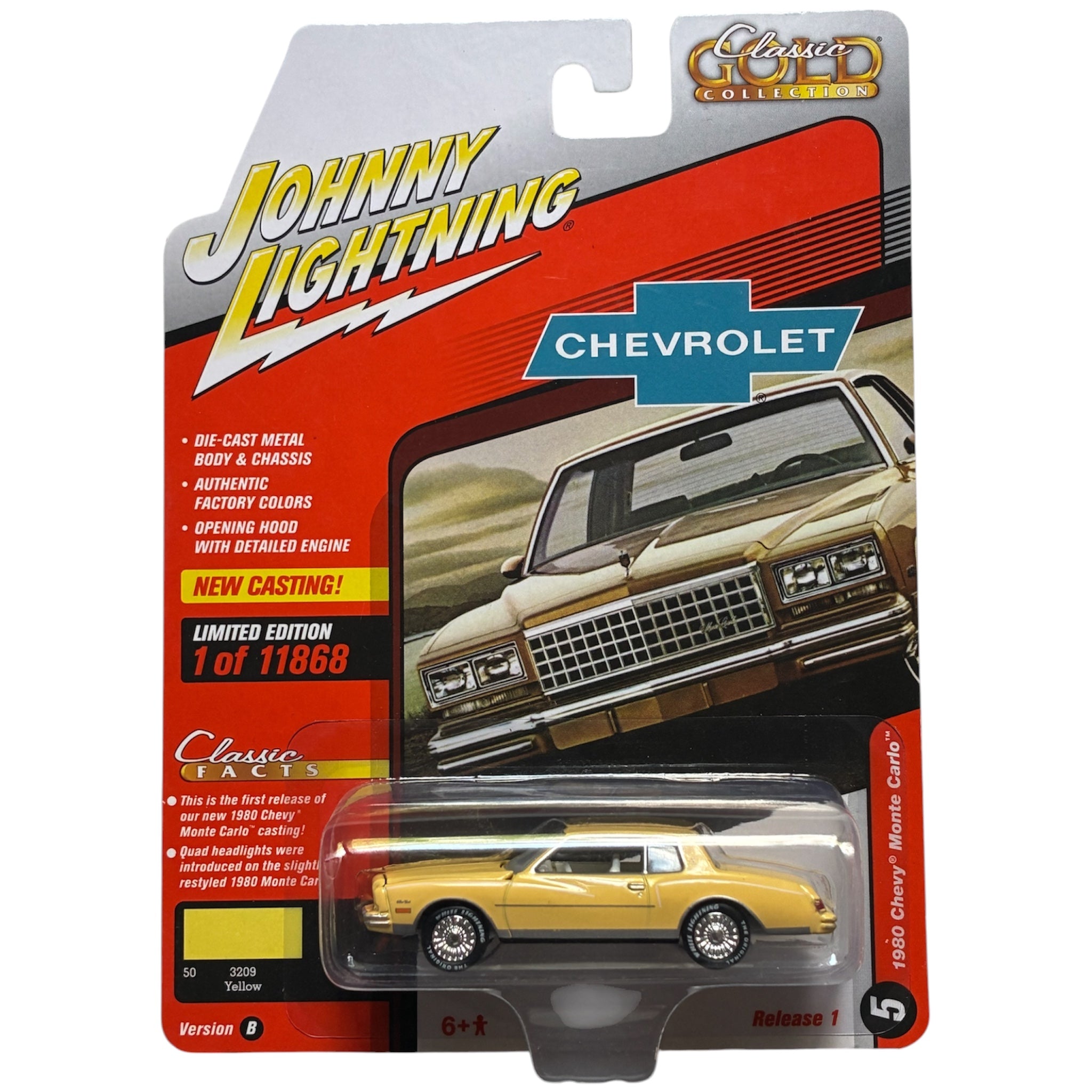 CHASE CAR 1980 Chevrolet Monte Carlo Classic Gold - Johnny Lightning 1:64 - JLCG028-1B-5-CHASE