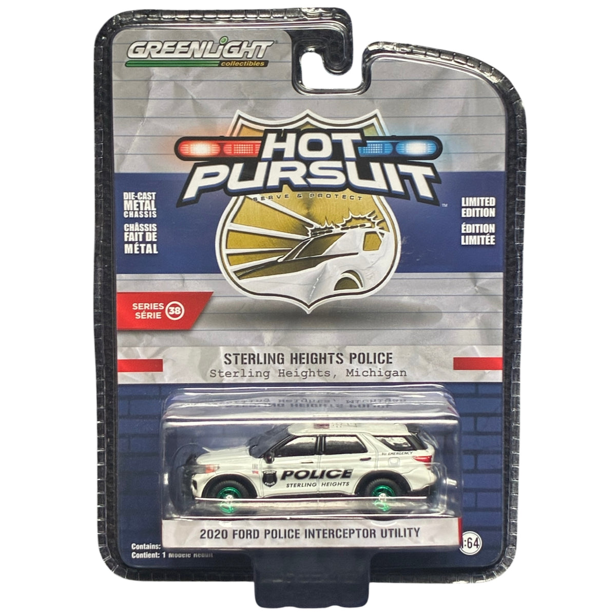 CHASE CAR GreenLight Hot Pursuit Sterling Heights Police 2020 Ford Police Interceptor Utility 1:64 GL42960-E-CHASE