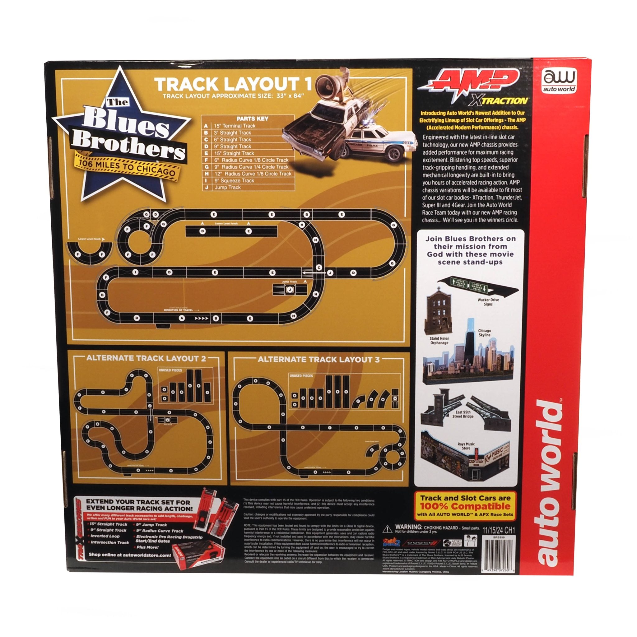 AUTO WORLD-28′ BLUES BROTHERS “106 MILES TO CHICAGO” SLOT RACE SET HO SCALE