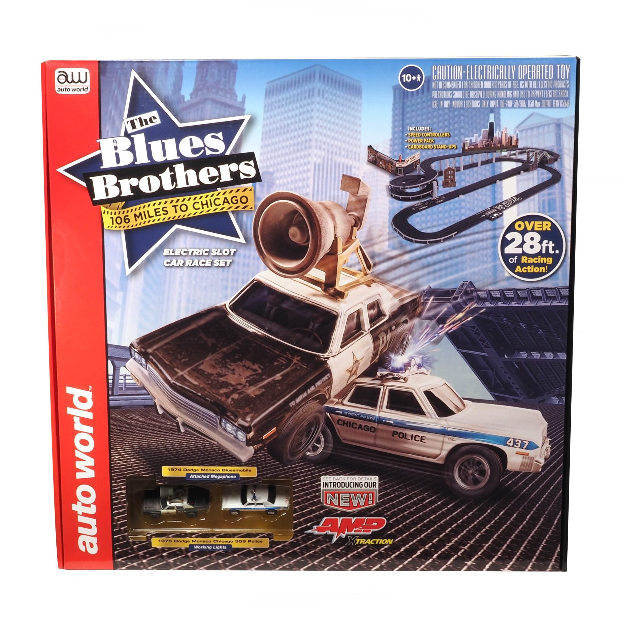 AUTO WORLD-28′ BLUES BROTHERS “106 MILES TO CHICAGO” SLOT RACE SET HO SCALE