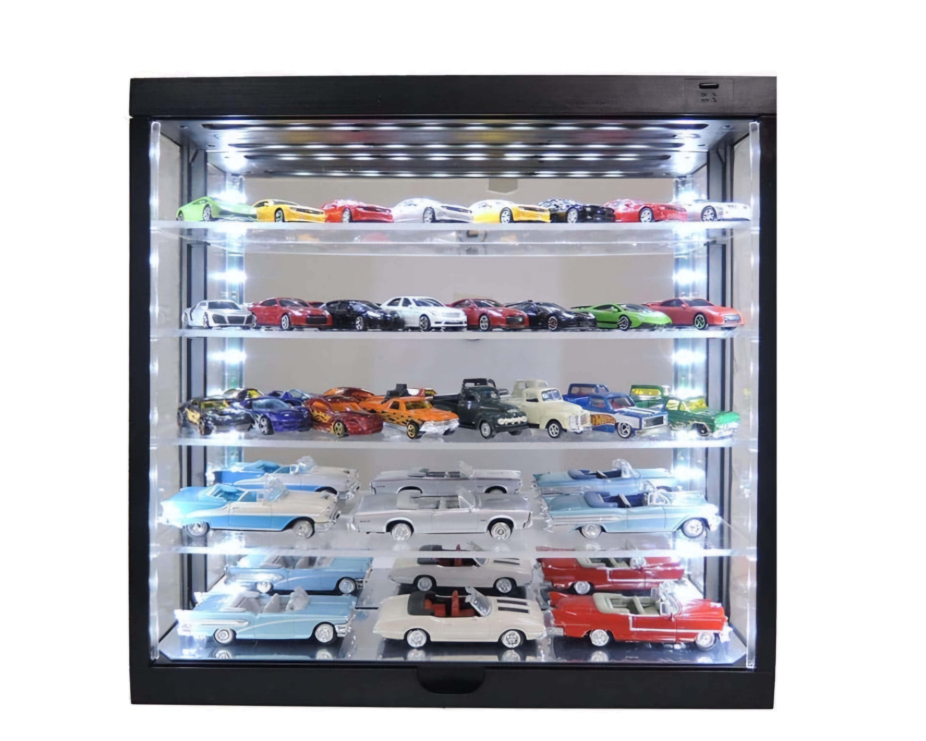 1:64 Wall Mount 5 Tiers USB Powered LED Black with Mirror Back