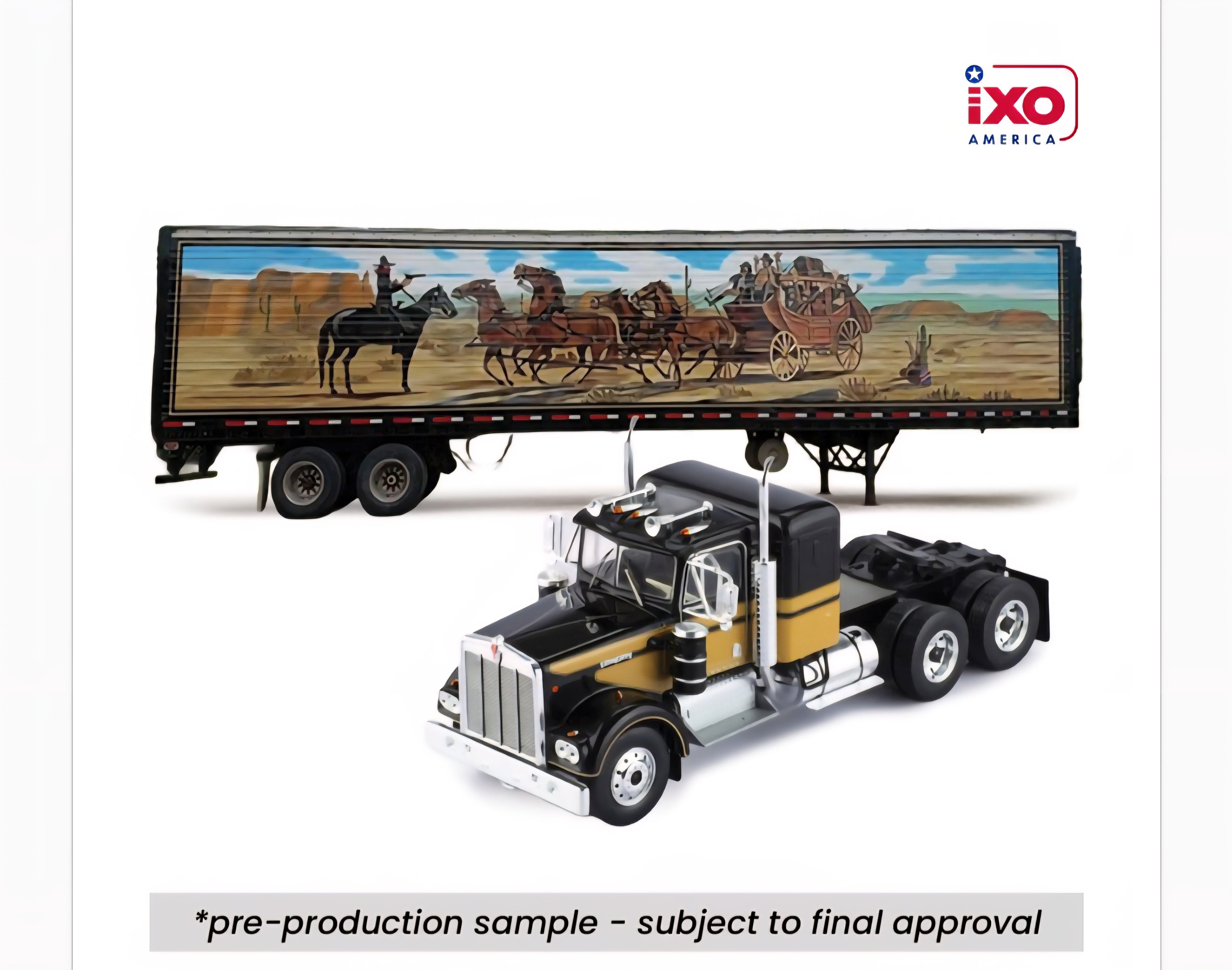 (PRE-ORDER 2026) IXO AMERICA 1/64- 1976 Kenworth W900 - Black with Trailer U64TRTR004S