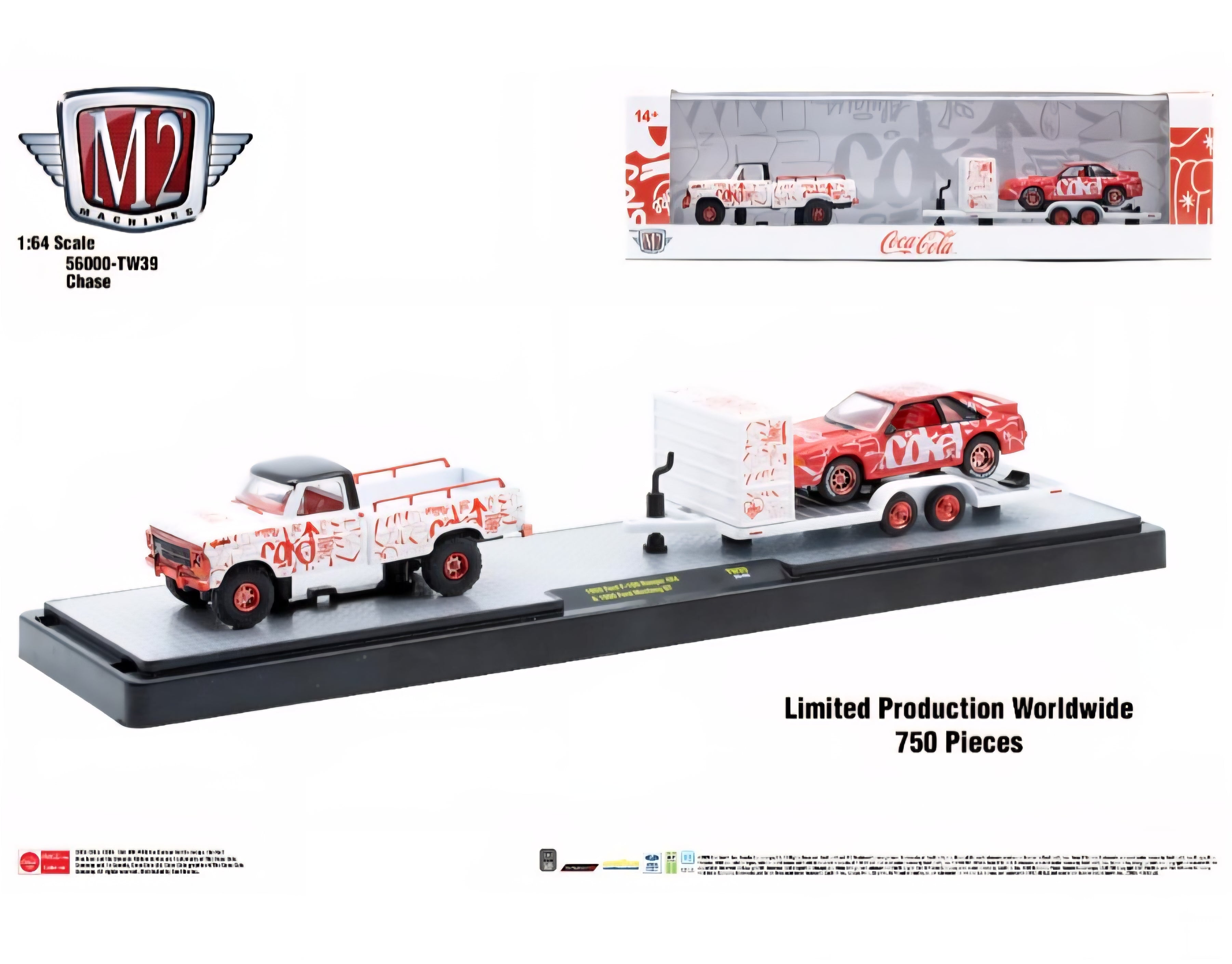 CHASE CARS-1969 Ford F-100 Ranger 4X4 and 1990 Ford Mustang GT (M2 Machines-Auto-Haulers Coca-Cola Release TW39)