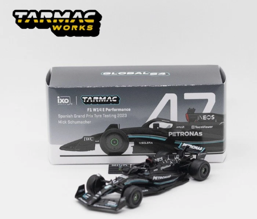 TARMAC WORKS GLOBAL64 1/64-Mercedes-AMG F1 W14 E Performance Spanish Grand Prix Tyre Testing 2023 Mick Schumacher