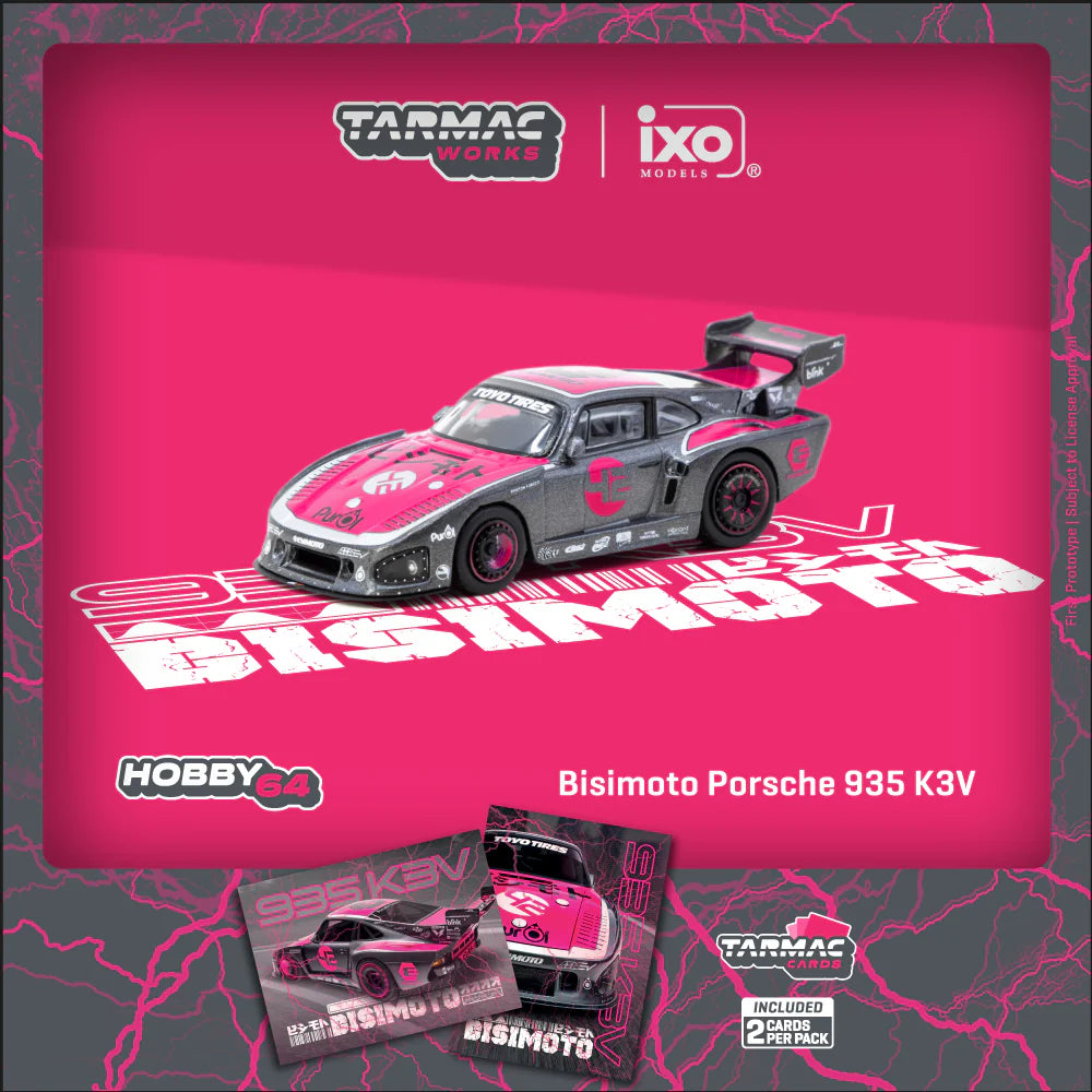 Tarmac Works 1:64-Bisimoto Porsche 935 K3V Model Car + Trading Cards Combo Set