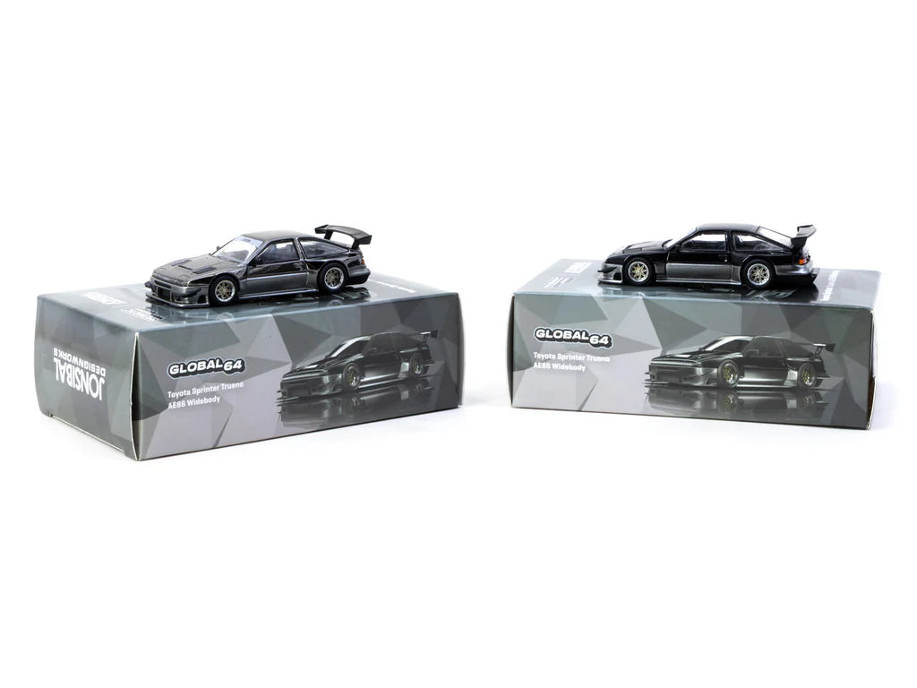 Tarmac Works 1/64 - Toyota Sprinter Trueno AE86 Widebody Black/Grey - T64G-060-BG
