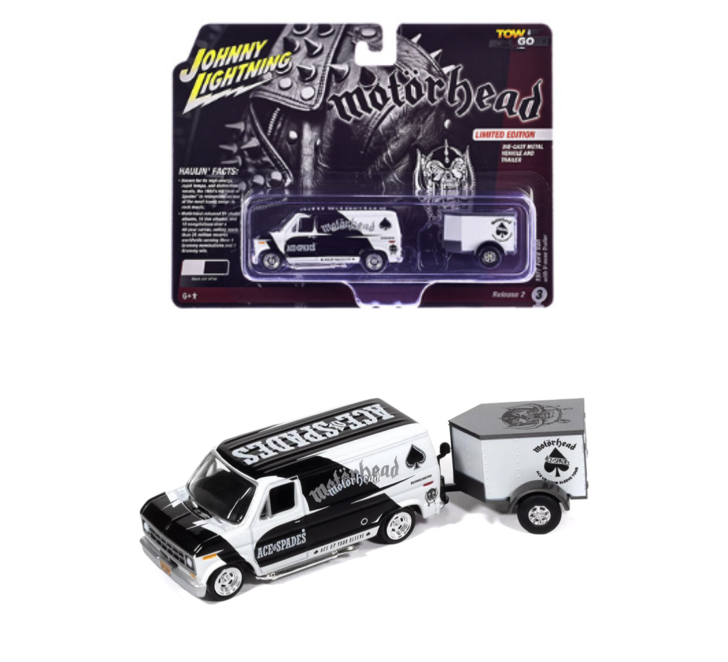 Johnny Lightning 1:64 1977 Ford Van avec petite remorque fermée – Black & White – JLBT024-2-3