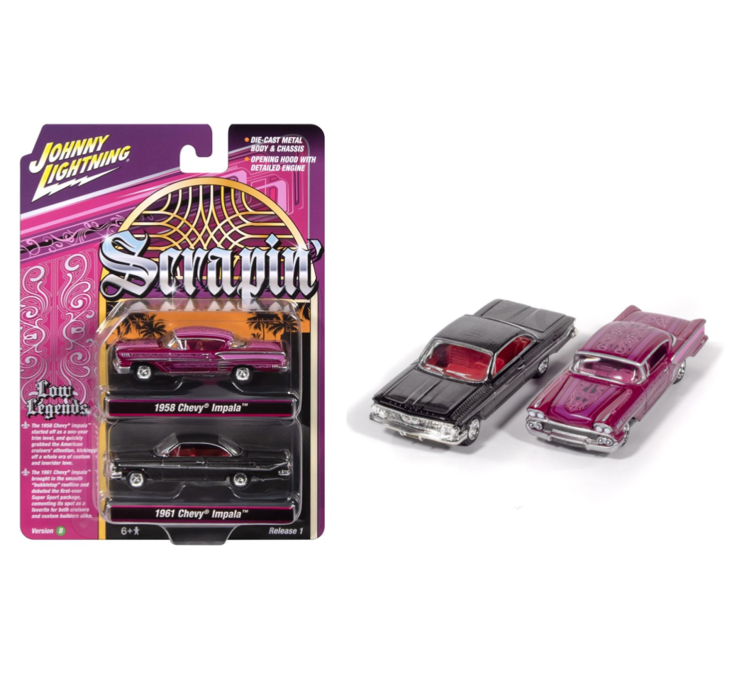 Johnny Lightning 1:64 Scrappin’ Twin Pack – 1958 Chevrolet Impala & 1961 Chevrolet Impala – JLPK025-1B-3