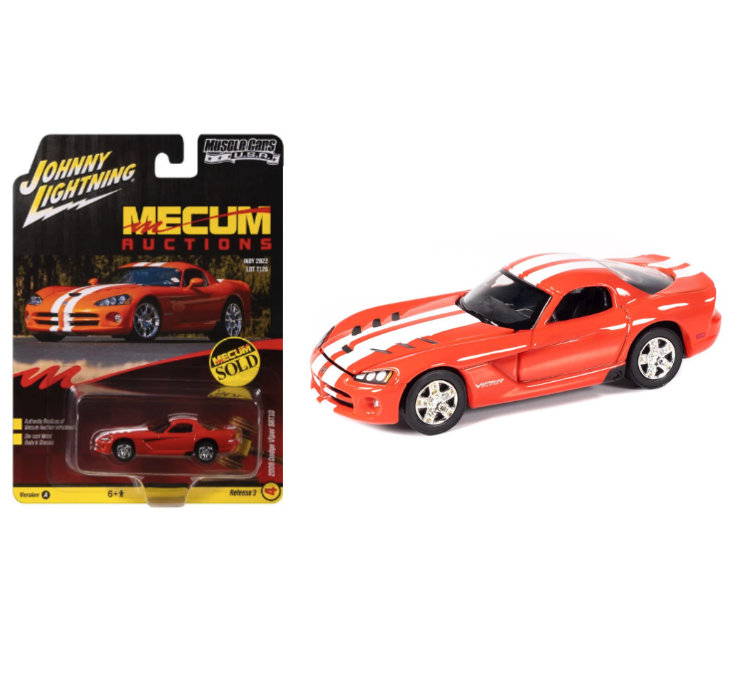 Johnny Lightning 1:64 Muscle Cars USA 2008 Dodge Viper SRT-10 – Viper Orange with White Stripes – Mecum Auctions – JLMC035-3A-4