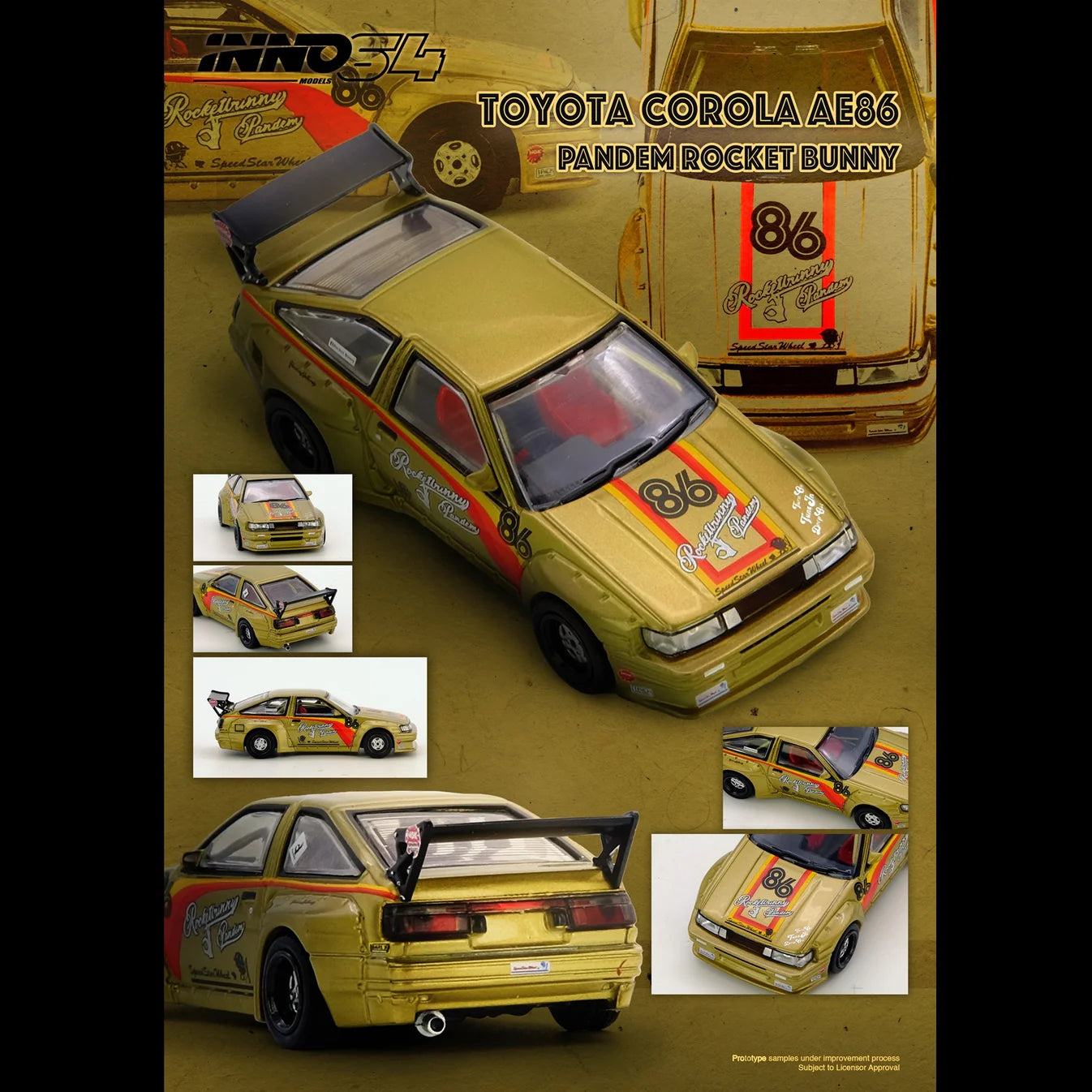 Toyota AE86 Levin Pandem Rocket Bunny Dorée INNO64 1:64 IN64-AE86P-GLD