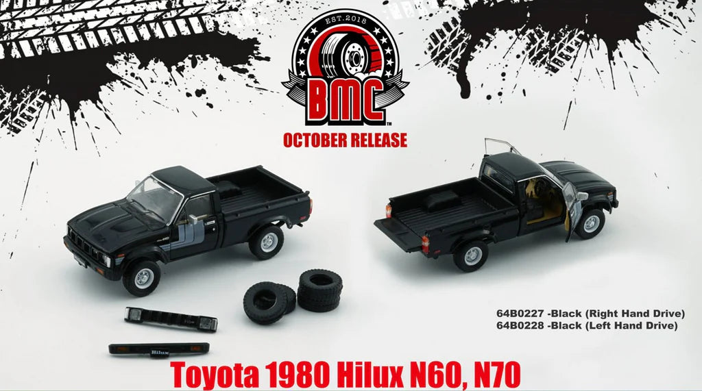 BM CREATIONS 1/64 - 1980 Toyota Hilux (RHD) - Noir - 64B0227