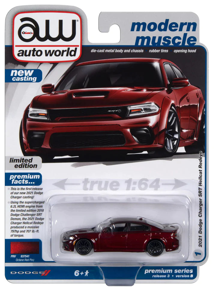 2021 DODGE CHARGER SRT Hellcat Redeye in Octane Red Poly by Autoworld 1:64